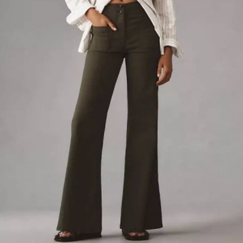 Maeve The Junie Jean High Rise Wide Leg Pants, Green, Size 30 | Anthropologie